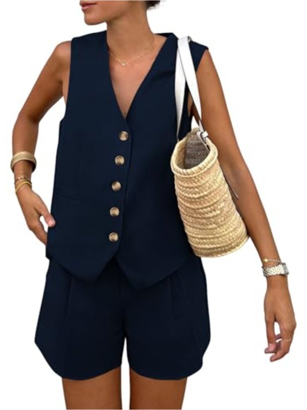 Women's 2 Piece Vest and Shorts Set Sleeveless Summer Outfit